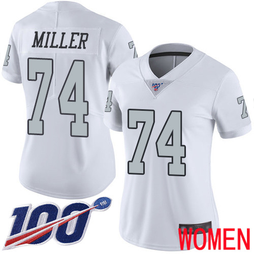 Oakland Raiders Limited White Women Kolton Miller Jersey NFL Football #74 100th Season Rush Vapor Jersey->women nfl jersey->Women Jersey